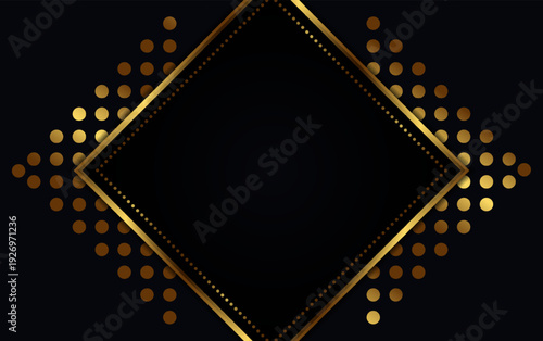 Festive advertising dark vector illustration background with golden dots pattern and square sparkle banner