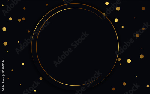 Festive advertising dark vector illustration background with golden dots pattern and round sparkle banner
