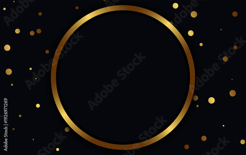 Festive advertising dark vector illustration background with golden dots pattern and round sparkle banner