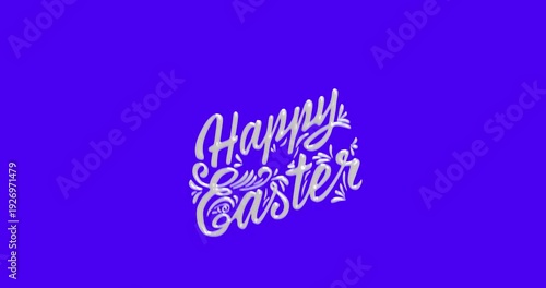 Wallpaper Mural Happy Easter text on blue monochrome background. 3d render video.  Torontodigital.ca