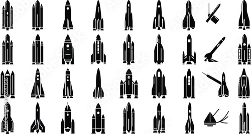 Collection of modern rocket and spacecraft silhouettes for technology projects