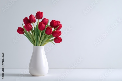Wallpaper Mural Vibrant red tulips in white vase against minimalist background Torontodigital.ca