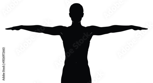 Human body silhouette in T-pose. Generic figure outline with arms spread. Anatomy and modeling concept.