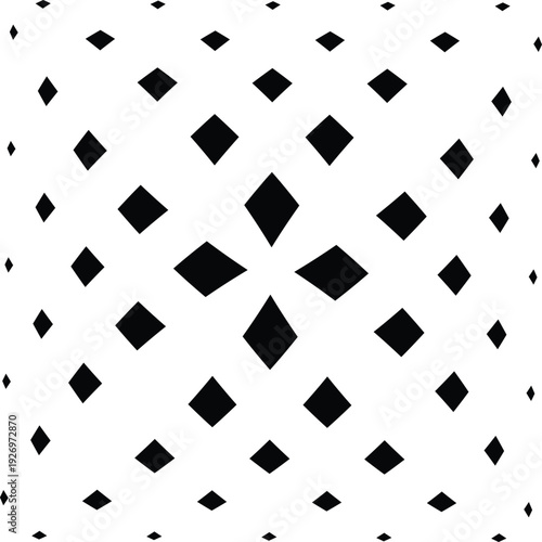 Seamless black and white geometric pattern with vintage tile texture and diamond shapes for vector wallpaper or textile fabric design