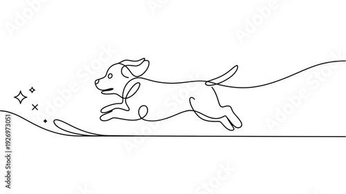  minimal continuous line drawing of playful dog running on leash outdoor pet walking concept outline vector illustration isolated on white background modern design