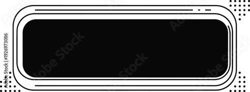 A minimalist black and white vector graphic of a rectangular label with rounded corners and dotted perforations