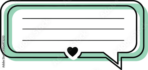 A minimalist vector graphic of a speech bubble with a heart on a white background