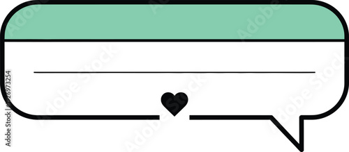 A minimalist vector graphic of a speech bubble with a heart icon and green header