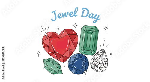 Colorful Jewels and Heart Illustration Design.
