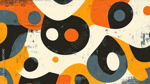 Retro Abstract Composition with Organic Shapes and Textured Gradients