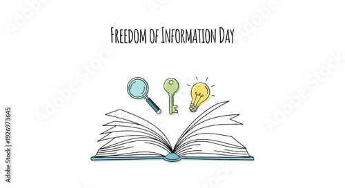 Open book with magnifying glass and lightbulb.