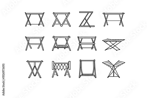 Clothes geometry aesthetic refined geometric foldable vector icon frame outline rack