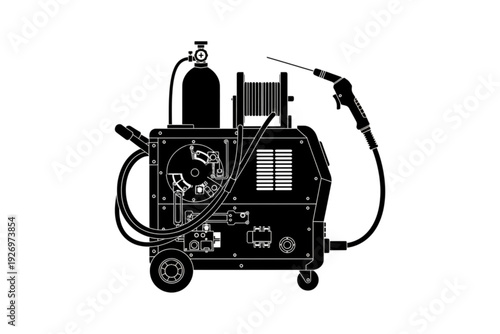 Welding Machine Silhouette: A detailed silhouette of a welding machine, showcasing its components and functionality, a powerful tool in metal fabrication.