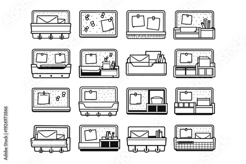 Mounted home attachment backing vector center mail note organizer wall silhouette icon