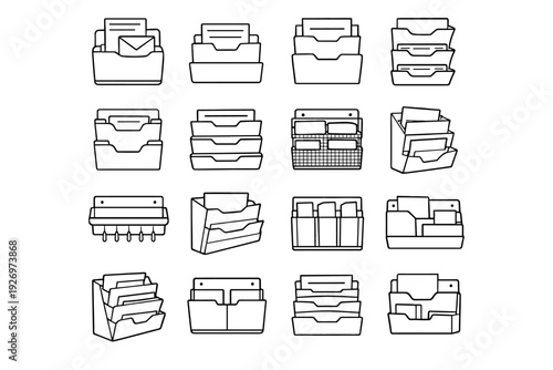 Modern mounted silhouette wall holder compartments organizer organized mail functional vector document