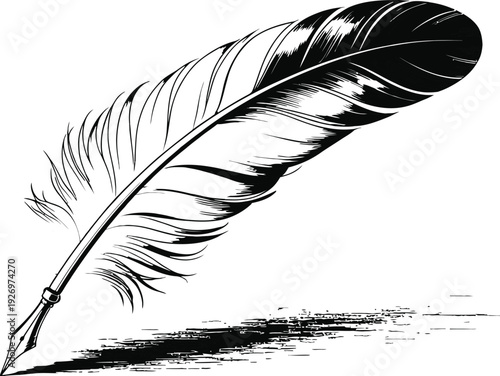Old fashioned ink quill pen silhouette for storytelling design elements antique writing tool icon for authors historians and calligraphy art