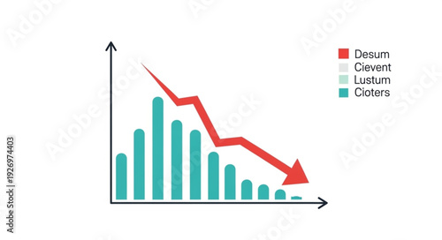 Downward trend graph illustrating decline in values over time with bars.