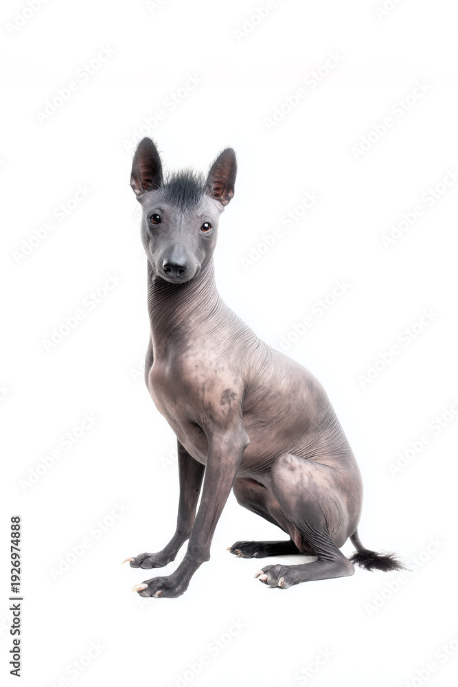 Obraz premium Xoloitzcuintli dog, full body visible, dog sitting naturally, compact calm sitting posture, dog facing the camera