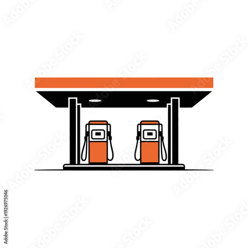 A minimalist vector illustration of a gas station with two fuel pumps under a canopy