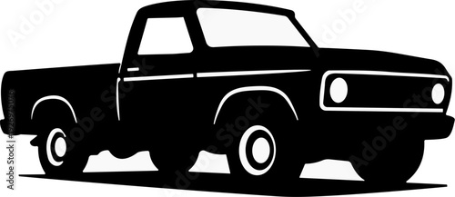 Vintage Classic Pickup Truck Side View Silhouette Vector in Solid Black isolated on White Background