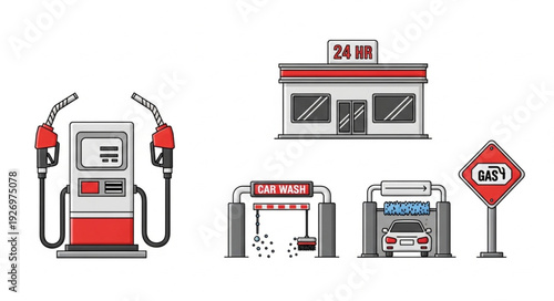 Gas station and car wash services, offering fuel, convenience, and vehicle cleaning.