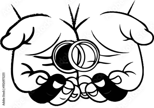 Cartoon hands holding spectacles, simple line art