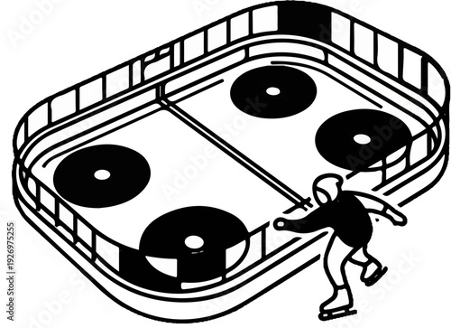 Cartoon-style drawing of an ice rink with a figure skating