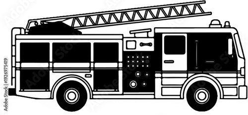 Line drawing of a fire engine with an extendable ladder on top