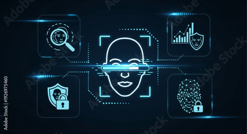 Facial recognition technology with digital interface and security features.