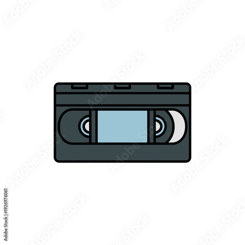 A minimalist vector illustration of a black VHS tape on a white background