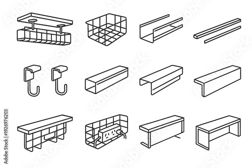 Desk channel icon wire under cable system rear basket vector office structural