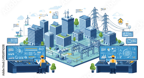 Engineers Monitoring City Infrastructure on Computers.