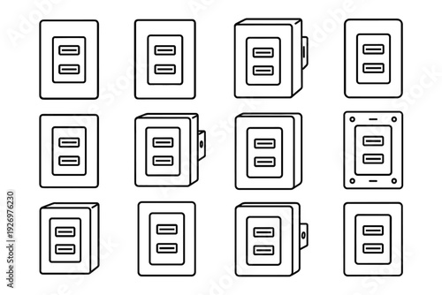 Outlet icon silhouette modern slim charger geometry slots usb charging icons vector