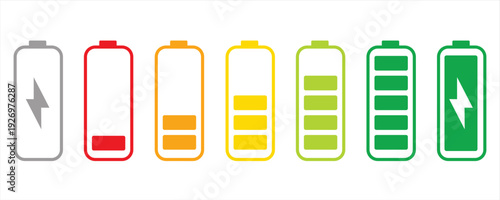 Battery level indicators. Colorful battery charge level icons. Battery power level pictograms in outline style. Battery level indicators. vector illustration eps file.