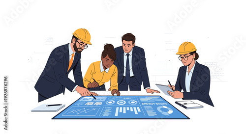 Business Professionals Reviewing Blueprints and Plans Together.