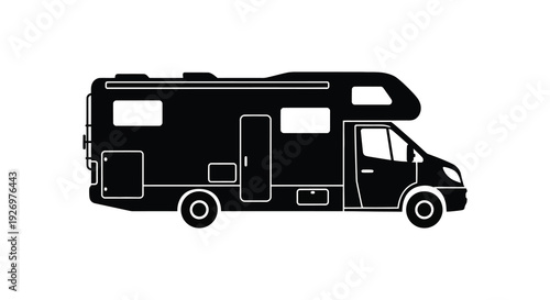 A black silhouette of a recreational vehicle featuring a streamlined design and distinct cabin silhouette high quality professional detailed modern elegant