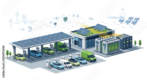 Modern Electric Vehicle Charging Station with Solar Panels.