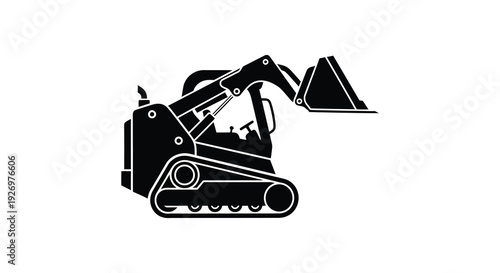 A stark black silhouette of a compact track loader showcasing industrial machinery and construction equipment silhouette high quality professional detailed modern