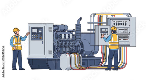 Industrial Engineers Inspecting Complex Machinery System.