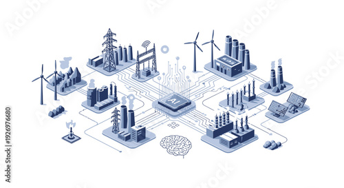 Isometric Cityscape with Renewable Energy Sources.
