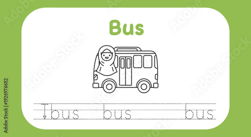 Bus coloring page with girl driver for kids
