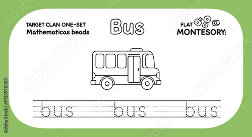 Bus tracing worksheet for kids, handwriting practice