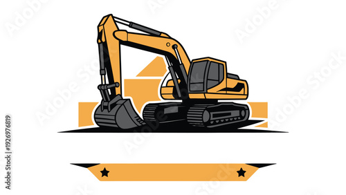 A vibrant illustration of a yellow construction excavator in action