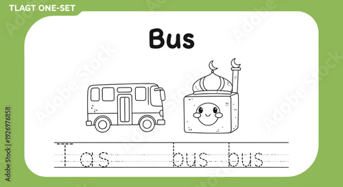Bus tracing worksheet for kids, learning transport