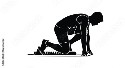 A runner in a starting block prepares for a race captured as a striking black silhouette high quality professional detailed modern