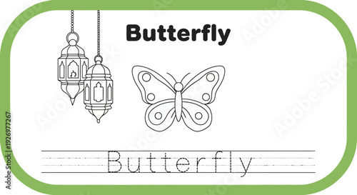 Butterfly tracing worksheet for kids, educational activity