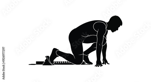A black silhouette of a sprinter in starting blocks poised for a race showcasing athletic readiness silhouette high quality professional detailed