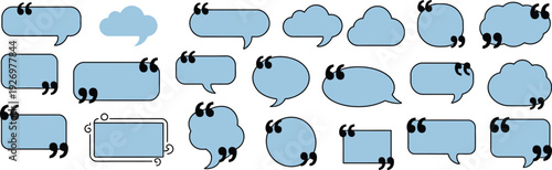 Collection of light blue speech bubbles with quotation marks