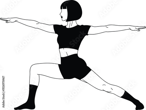 Silhouette of female ballet dancer in split leap pose on white background