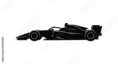 A sleek black formula one racing car is depicted in a striking side profile silhouette high quality professional detailed modern elegant